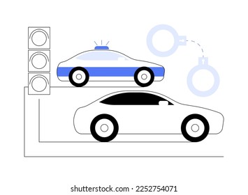 Traffic crime abstract concept vector illustration. Criminal traffic, road crime, car hit and run, under the influence, reckless driving, primary offense, rules violation abstract metaphor.