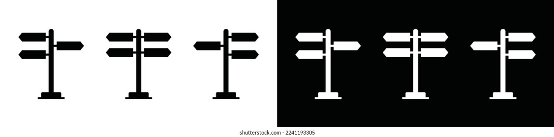 Traffic direction board icon set. Street signpost icon in black and white background. Signboard symbol icon for apps and websites, vector illustration