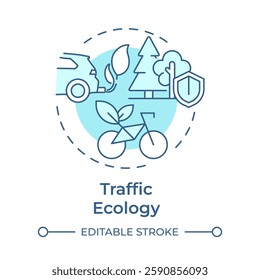 Traffic ecology soft blue concept icon. Understanding environmental impact of vehicles. Transport management. Round shape line illustration. Abstract idea. Graphic design. Easy to use in brochure