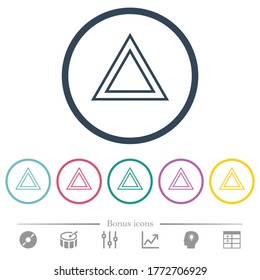 Traffic emergency triangle flat color icons in round outlines. 6 bonus icons included.