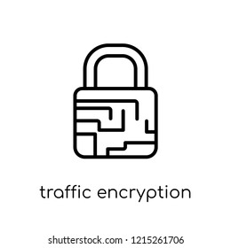 traffic encryption icon. Trendy modern flat linear vector traffic encryption icon on white background from thin line Internet Security and Networking collection,