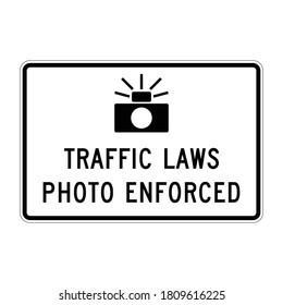 Traffic enforcement camera road sign. Traffic laws photo enforced sign. Vector illustration of speed camera symbol. Caution road safety rule camera. Warning for drivers. svg