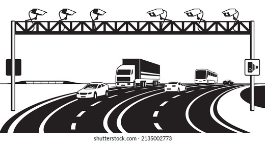 Traffic enforcement cameras on highway – vector illustration
