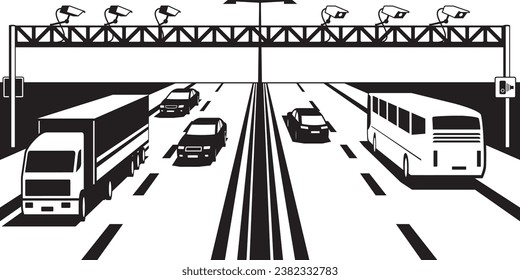 Traffic enforcement cameras on highway – vector illustration