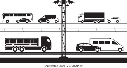 Traffic enforcement cameras on road – vector illustration