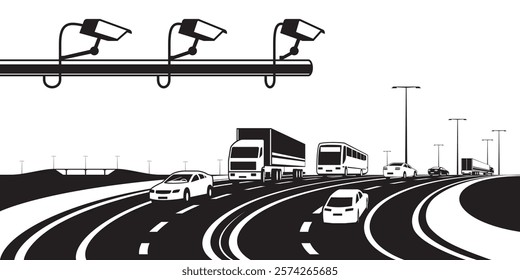 Traffic enforcement cameras on speed highway – vector illustration