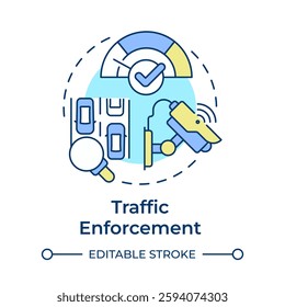 Traffic enforcement multi color concept icon. Law regulation of vehicle control and safety. Transport management. Round shape line illustration. Abstract idea. Graphic design. Easy to use in booklet