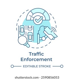 Traffic enforcement soft blue concept icon. Law regulation of vehicle control and safety. Transport management. Round shape line illustration. Abstract idea. Graphic design. Easy to use in booklet