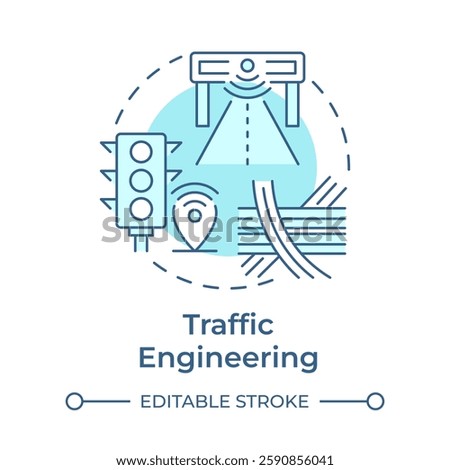 Traffic engineering soft blue concept icon. Designing and implementing infrastructure. Transport management. Round shape line illustration. Abstract idea. Graphic design. Easy to use in booklet