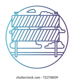 traffic fence in circular frame with cloud landscape on gradient color silhouette from blue to purple vector illustration