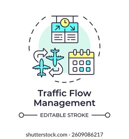 Traffic flow management multi color concept icon. Time, schedule. Flight route, coordination. Round shape line illustration. Abstract idea. Graphic design. Easy to use in article, blog post