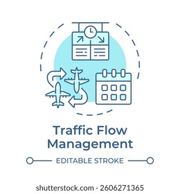 Traffic flow management soft blue concept icon. Time, schedule. Flight route, coordination. Round shape line illustration. Abstract idea. Graphic design. Easy to use in article, blog post