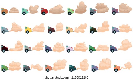 Traffic Fumes Icons Set Cartoon Vector. Gas Car. CO2 Traffic