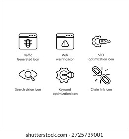 Datenverkehr generiert, Webwarnung, SEO-Optimierung, Suchvision, Schlüsselwortoptimierung, Kettenglied, Symbol