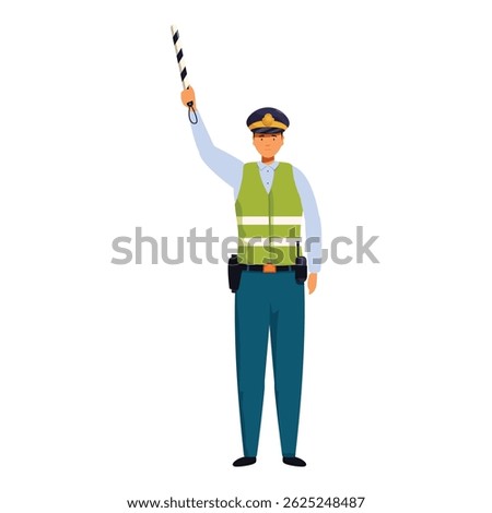 Traffic guard is managing traffic flow, ensuring the safety of pedestrians and vehicles