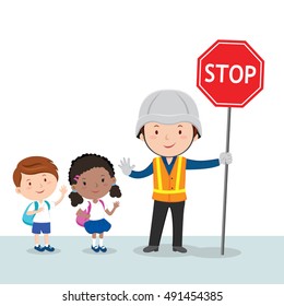 Traffic Guard And School Kids