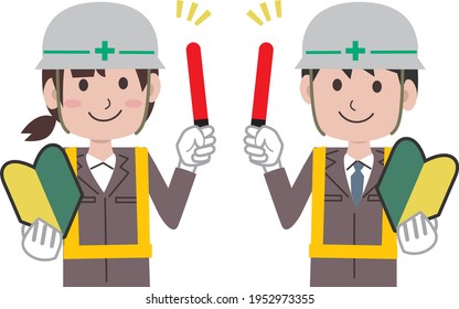 Traffic guide, worker, beginner, male and female
