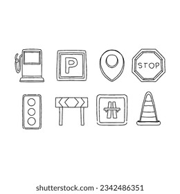 traffic hand drawn doodle illustrations vector set