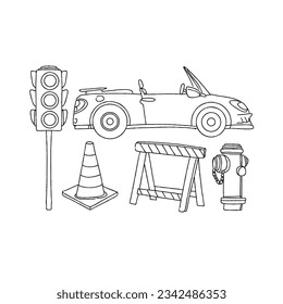 traffic hand drawn doodle illustrations vector set