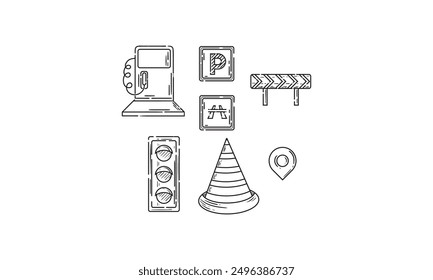 Conjunto de Vector de ilustraciones de doodle dibujadas a mano de tráfico