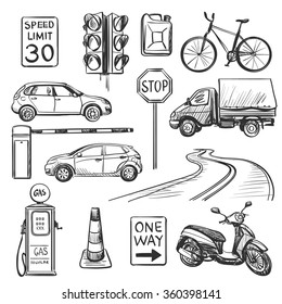 Traffic hand drawn icons set