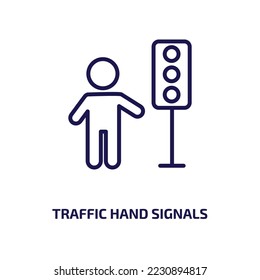 traffic hand signals icon from people collection. Thin linear traffic hand signals, signal, traffic outline icon isolated on white background. Line vector traffic hand signals sign, symbol for web and