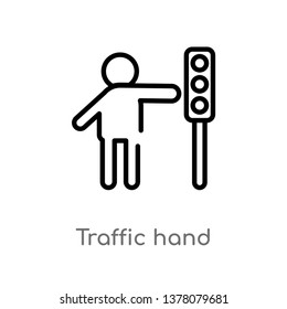 traffic hand vector line icon. Simple element illustration. traffic hand outline icon from people concept. Can be used for web and mobile