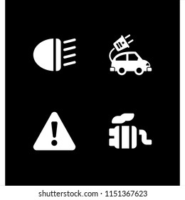 traffic icon. 4 traffic set with tailpipe, car lights, car and warning vector icons for web and mobile app