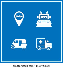 traffic icon. 4 traffic vector set. snowplow, tuk tuk, bus stop pin and ambulance icons for web and design about traffic theme