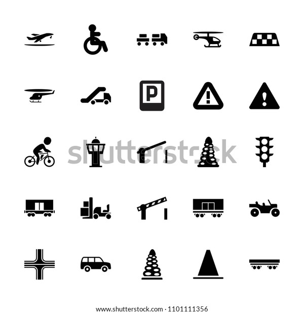 Traffic icon.\
collection of 25 traffic filled icons such as disabled, tunnel,\
cargo wagon, barrier, road barrier, warning, bicycle. editable\
traffic icons for web and\
mobile.
