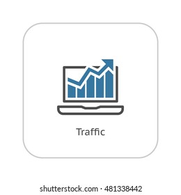 Traffic Icon. Flat Design. Isolated Illustration. App Symbol or UI element. Laptop with Growing Graph.