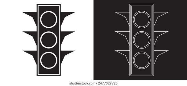 Traffic icon  isolated vector illustration. big traffic light isolated icon on white and black background.