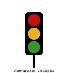 Traffic icon with red, yellow, and green signals. Isolated on white background. Vector illustration.