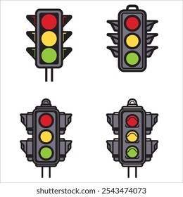 Traffic icon with red, yellow and green signals. Traffic light direction regulate safety symbo.Electricity semaphore regulate transportation on.A minimalist and modern traffic light design.