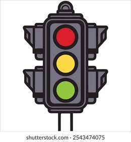 Traffic icon with red, yellow and green signals. Traffic light direction regulate safety symbo.Electricity semaphore regulate transportation on.A minimalist and modern traffic light design.