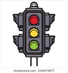 Traffic icon with red, yellow and green signals. Traffic light direction regulate safety symbo.Electricity semaphore regulate transportation on.A minimalist and modern traffic light design.