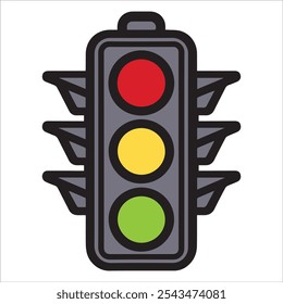 Traffic icon with red, yellow and green signals. Traffic light direction regulate safety symbo.Electricity semaphore regulate transportation on.A minimalist and modern traffic light design.