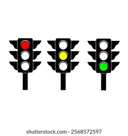 Traffic icon with red, yellow and green signals. Isolated on white background