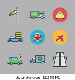 traffic icon set. vector set about electric car, highway, wind sign and cargo truck icons set.