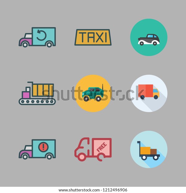 traffic icon set. vector set about\
side view, taxi, transportation and cargo truck icons\
set.