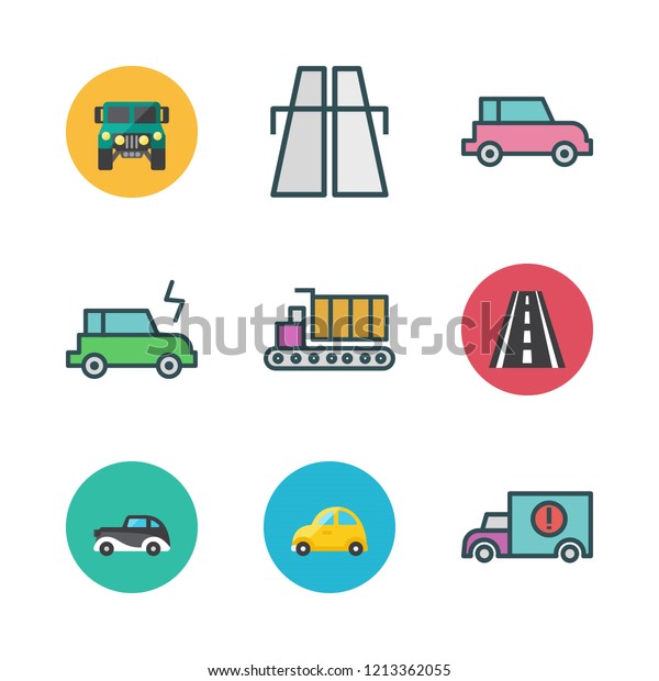 traffic icon set. vector set about\
cargo truck, road, electric car and highway icons\
set.