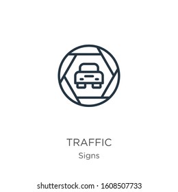 Traffic icon. Thin linear traffic outline icon isolated on white background from signs collection. Line vector sign, symbol for web and mobile