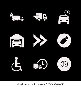 traffic icon. traffic vector icons set right arrow, parking time, flash driver and fast delivery truck