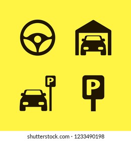 traffic icon. traffic vector icons set steering wheel, parking sign, parked car and private garage