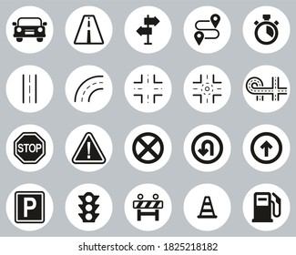 Traffic Icons Black & White Flat Design Circle Set Big