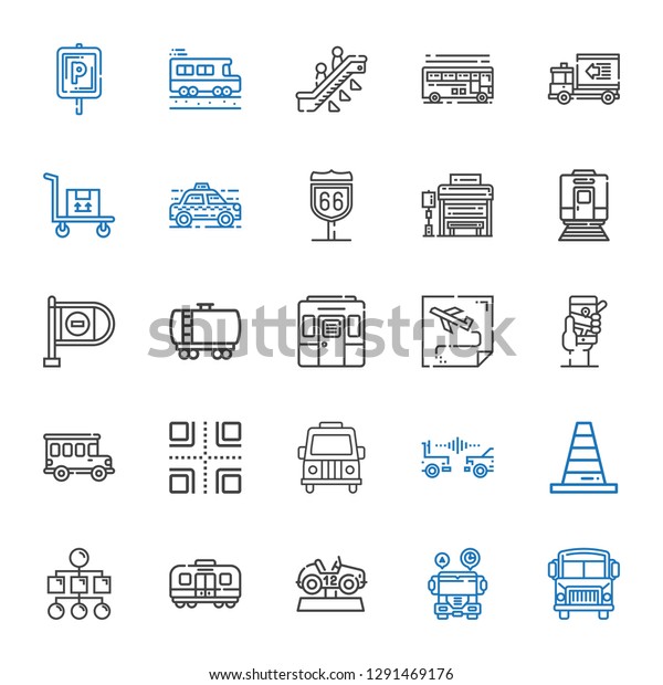 traffic icons\
set. Collection of traffic with school bus, car, train, sitemap,\
cone, van, crossroads, bus, gps, route, fuel truck, wrong way.\
Editable and scalable traffic\
icons.