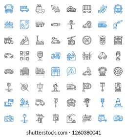 traffic icons set. Collection of traffic with train, van, road, landslide, parking, control tower, stop sign, gps, cone, traffic light, helicopter. Editable and scalable traffic icons.