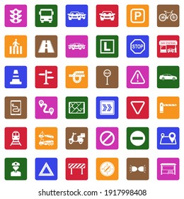 Traffic Icons. White Flat Collection In Square. Vector Illustration.
