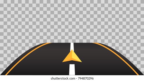 Traffic illustration concept. Road with yellow navigation arrow on transparent background. Vector illustration