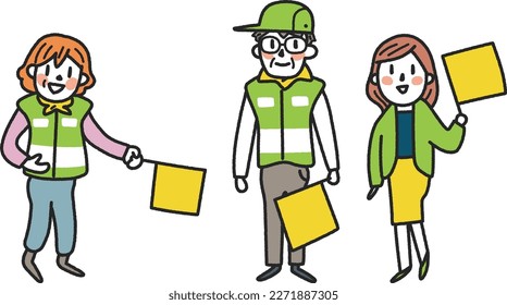 Traffic instructor and teacher set illustration material with traffic flag in hand
